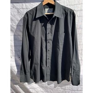 Bruno New York Black White Dotted Pinstripe Button Shirt Large